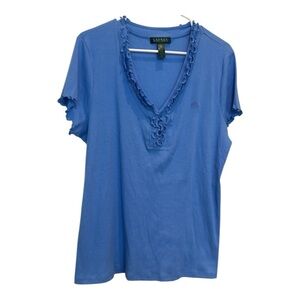 Lauren Ralph Lauren Blue 100% Cotton 2pc Pajama Lounge Set Top & Shorts size XL